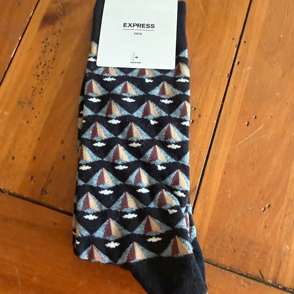 Express Navy Dress Socks with Multicolor  Motif. MUST BE BUNDLED